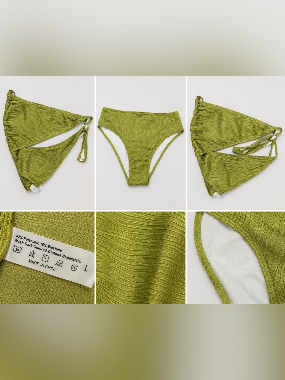 Bikini Ribbed Halter Bandeau Top and bottom in Olive size L
